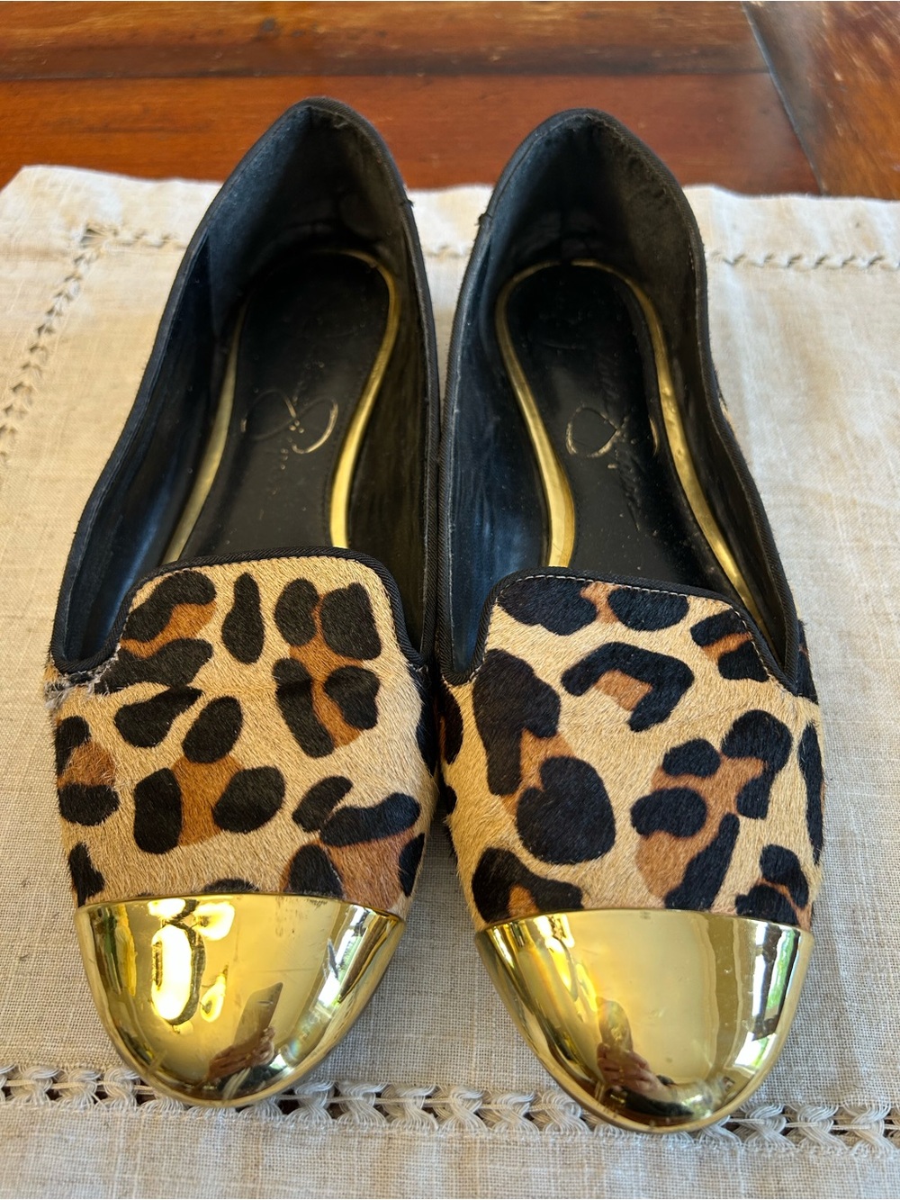Jessica Simpson Leopard Print Flats with Gold Cap Toe